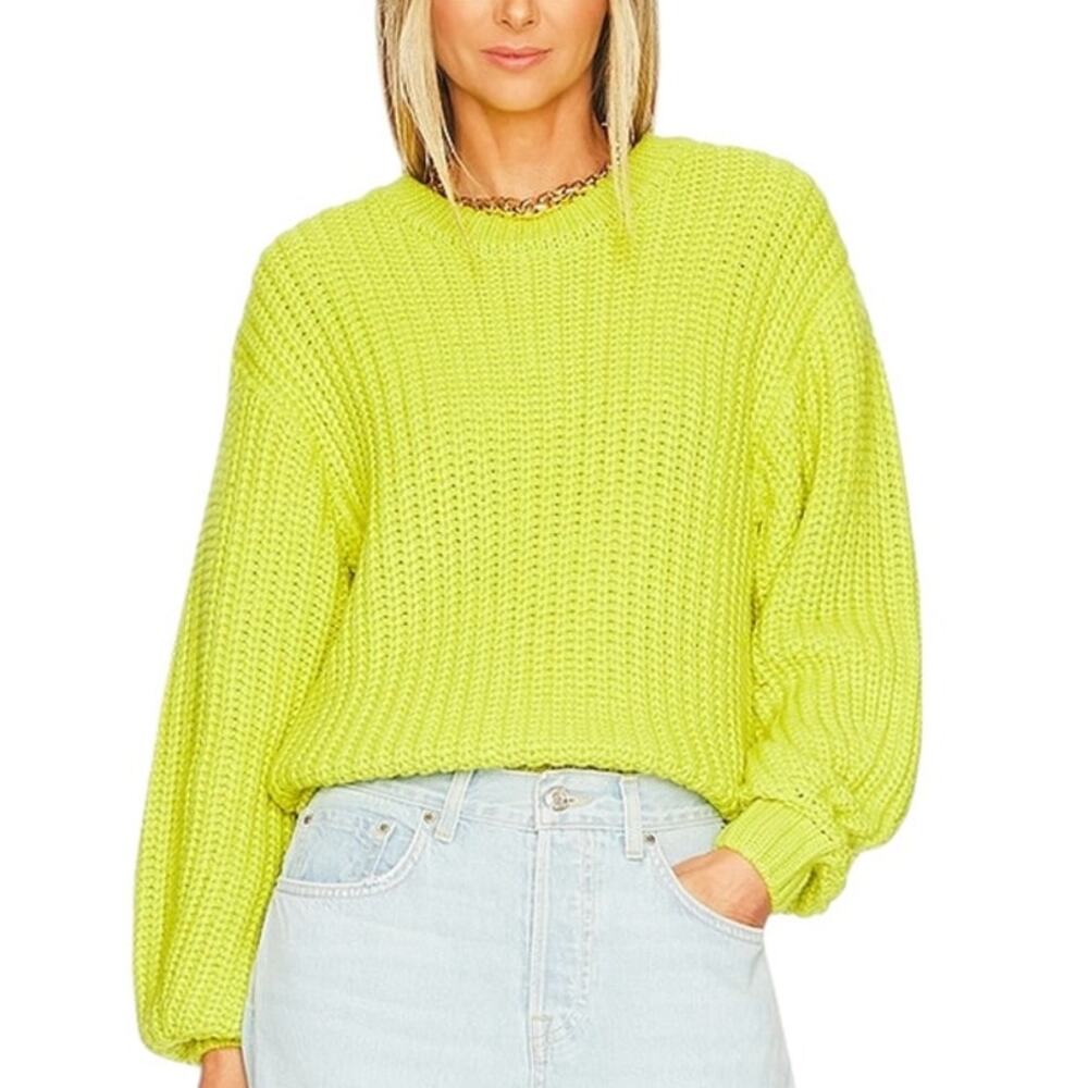 Show Me Your Mumu Sweater Top Green Chunky Cable Knit Crewneck Winter Size XS - Picture 3 of 11